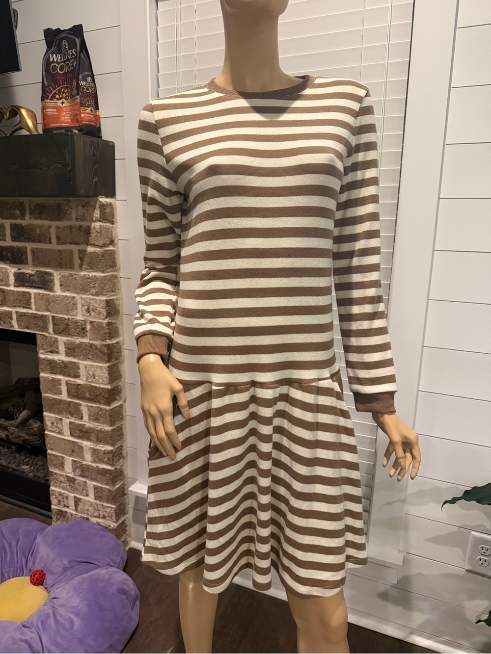 Vignette striped long sleeve drop-waist knit dress (Girls 12Y) NWT